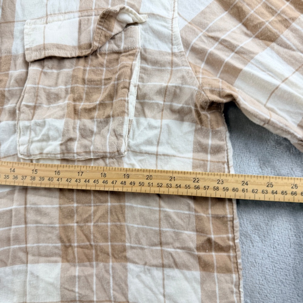 American Eagle Women's L Seriously Lived-In Tan Plaid Flannel Button Down Shirt - Picture 6 of 7
